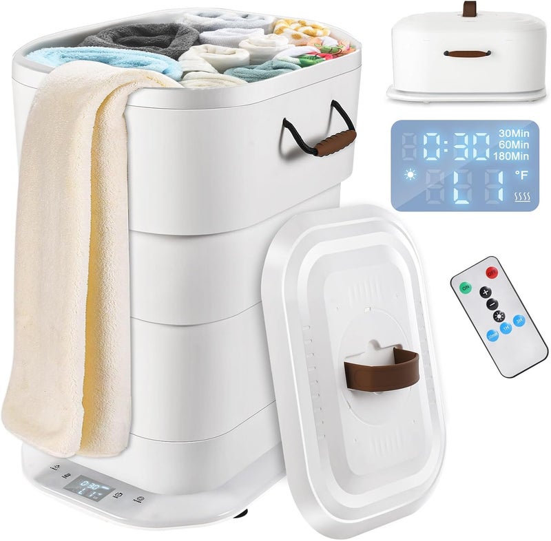 RYJNM Large Towel Warmer for Bathroom - 27L Foldable Towel Warmer Bucket with LCD Display & Remote Control, Auto Shut Off, Fits Up to Two 40"X70" Oversized Towels, Bathrobes, Blankets, and More - Image 1